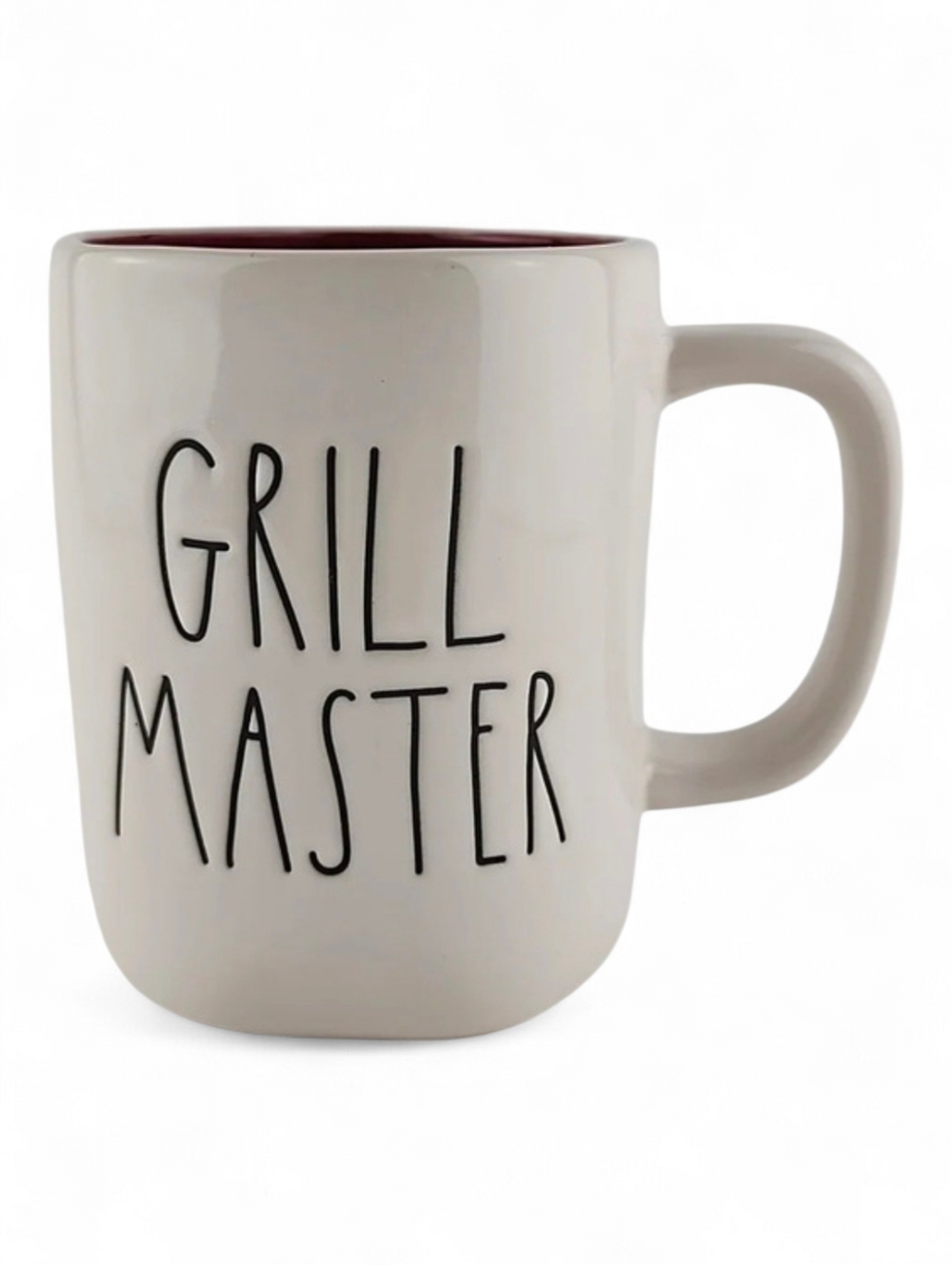 Rae Dunn White Ceramic Double Sided Mug Large Letters GRILL MASTER Red Interior